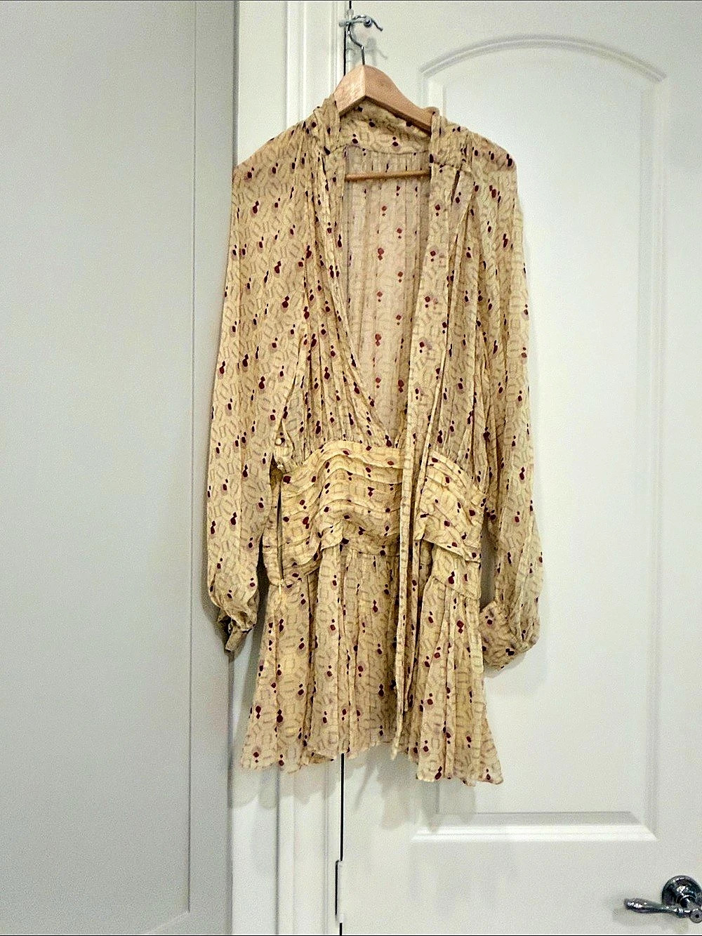 NICHOLAS Long Sleeve Mini Dress in Beige & Red